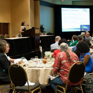 Alumni Amy Elizondo speaking at the Brazos Valley Health Assessment